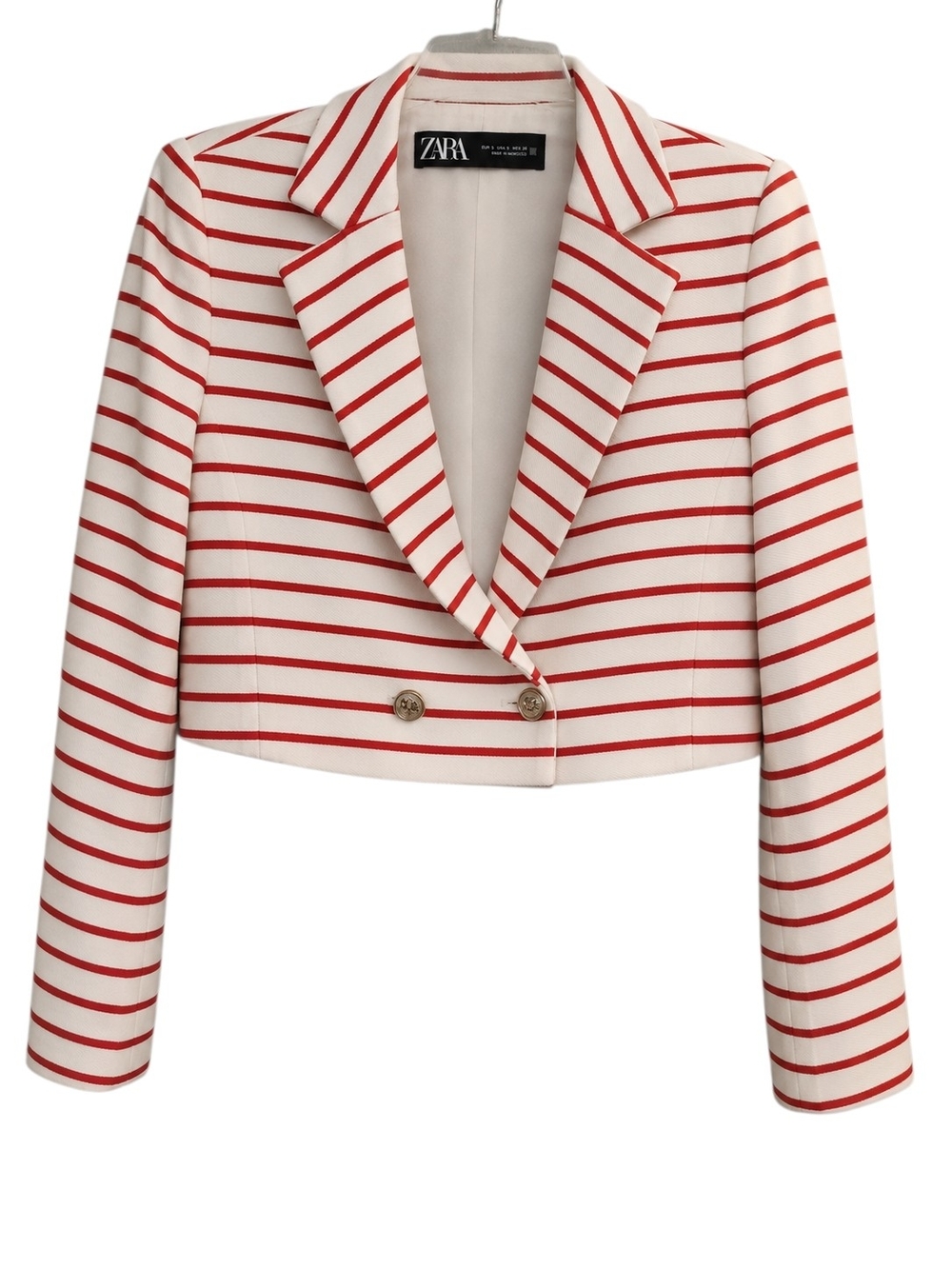 Zara White Blazer with Red Stripes - Cropped Double-Breasted Career Academia - Picture 3 of 6